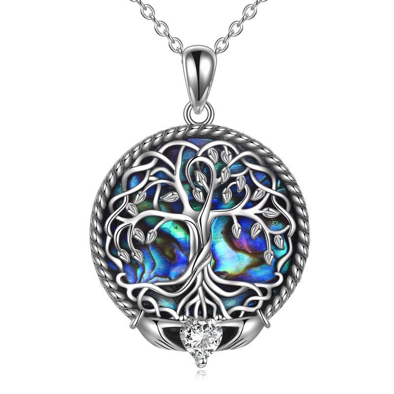 Claddagh - Keltische Lebensbaum-Halskette mit Abalone-Muschel für Damen, Sterlingsilber