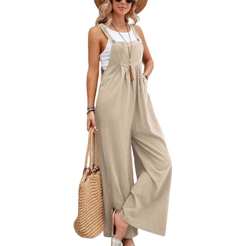 Damen Jumpsuit mit langen Trägerhosen, lässig, lockerer Strampler, Overalls mit Taschen