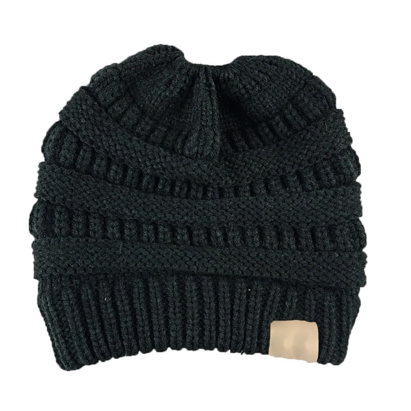 Beanie-Mütze mit hohem Dutt und Pferdeschwanz, dick, weich, dehnbar, Zopfmuster, warm, flauschig, gefüttert, Totenkopf-Mütze, Acryl-Mützen für Herren und Damen