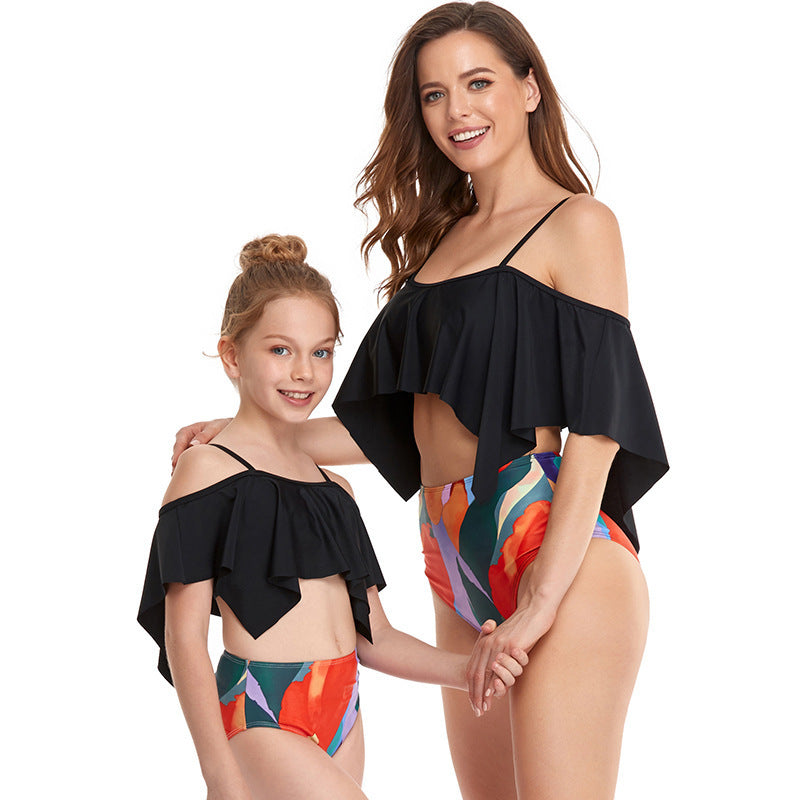 Swimsuit Printed High-waist Bikini Parent-child Swimwear