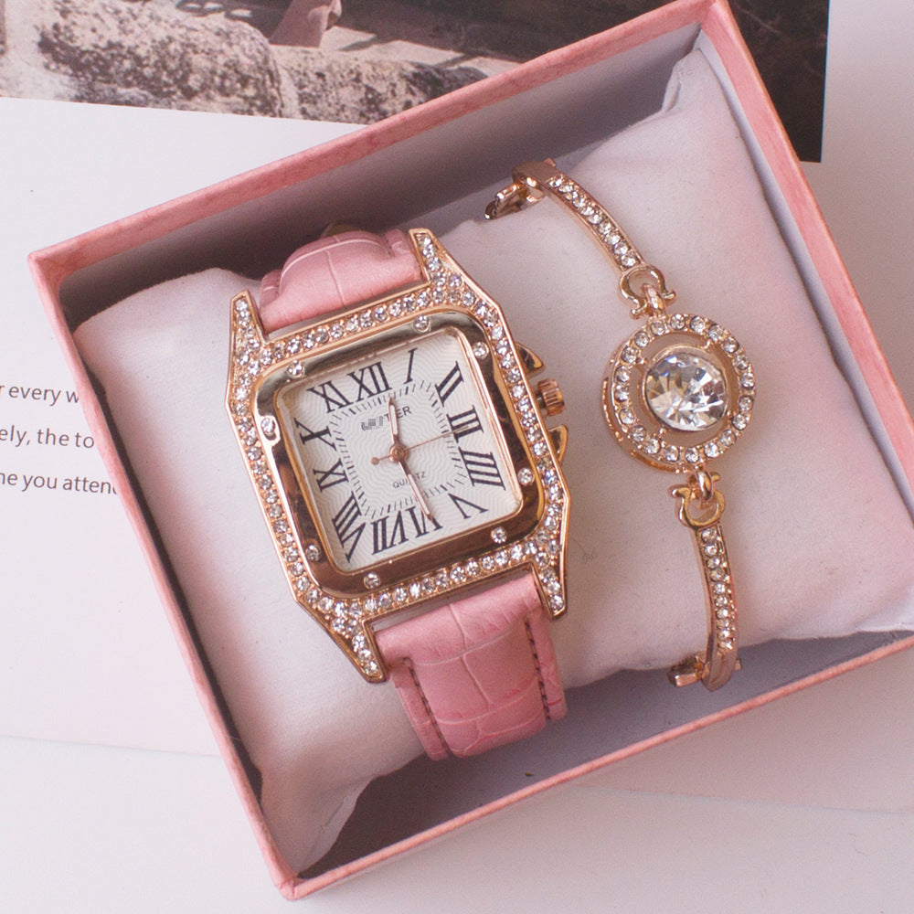 Square Watch Rhinestone Women's Suit