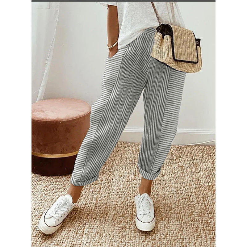 Women's Striped Print Trousers Summer Fashion Casual Loose Pants