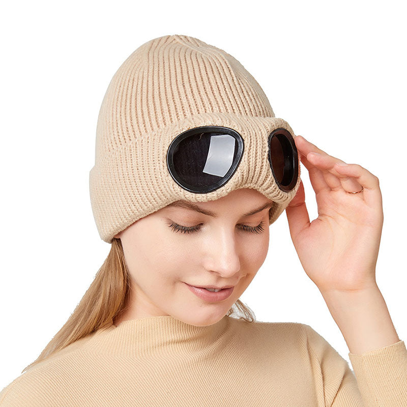 Warm Knitted Woolen Hats With Windproof Glasses Autumn And Winter For Men And Women Ear Protection Cap