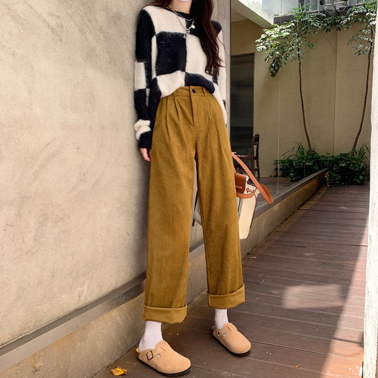 High Waist Slimming Corduroy Wide-leg Casual Pants Women