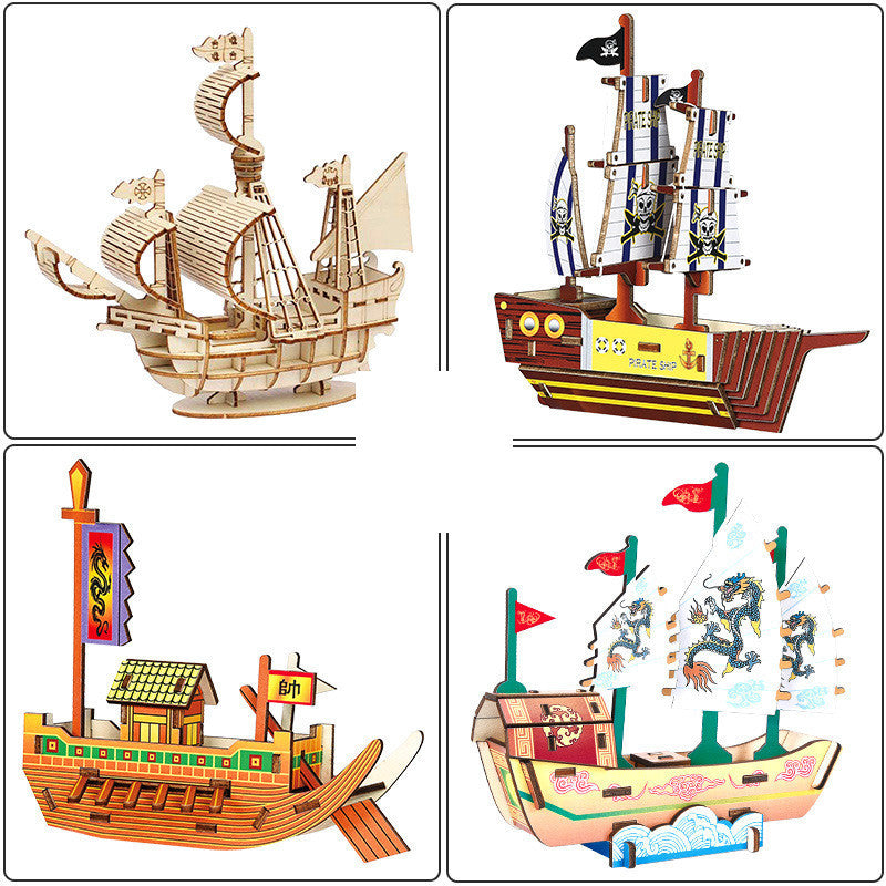 Wooden Pirate Ship Assembled Model Decorative Toys