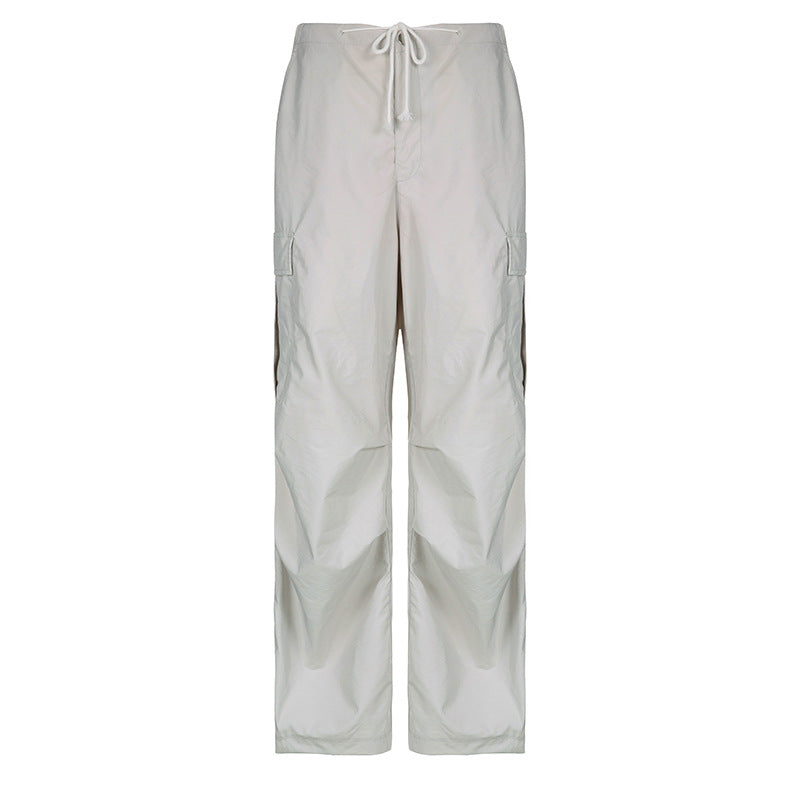 West Coast Solid Color Low Waist Woven Casual Pants with Pocket Stitching