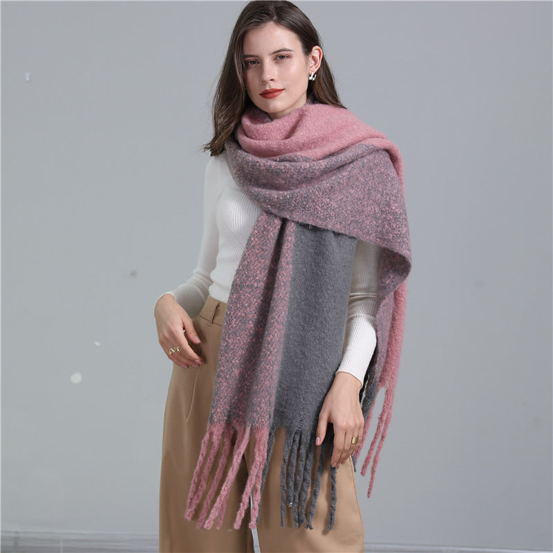 Extended Plaid Scarf Cashmere Thickened Warm Shawl Scarf Tassel Female Winter