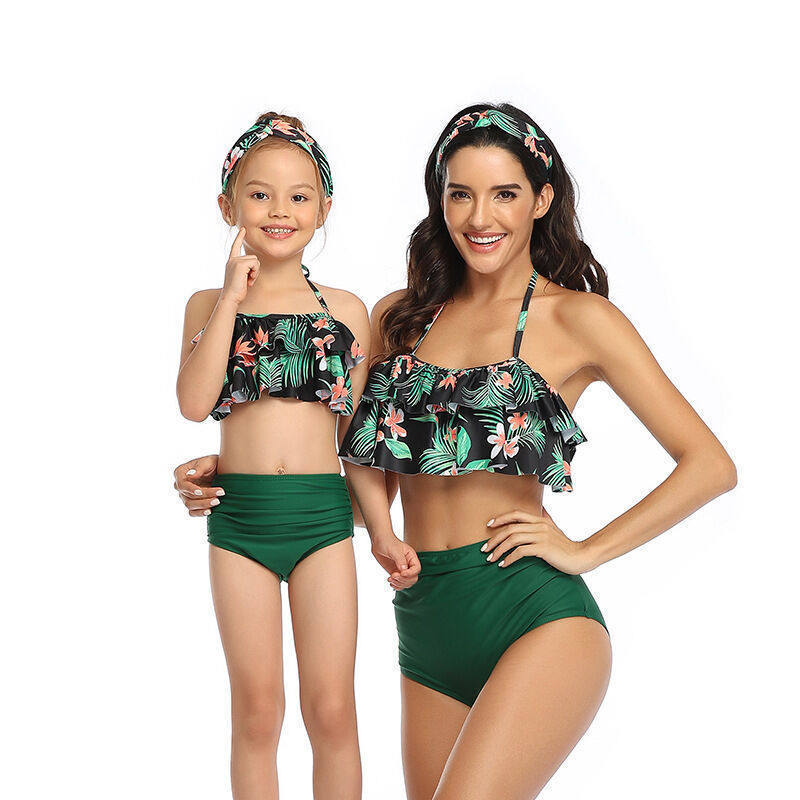 Parent-child Swimsuit Printed High Waist Bikini Ruffled Mother And Daughter Swimwear