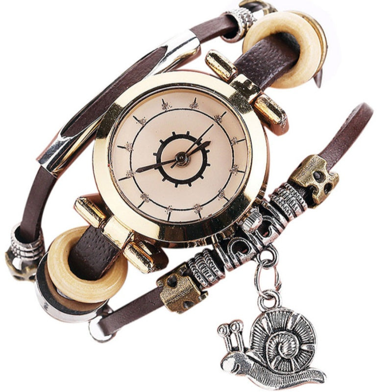 Damen Vintage Armbanduhr Wickelleder Uhr Schneckenanhänger