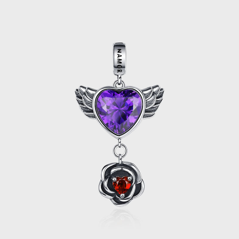 S925 Sterling Silver Love Wings Rose Pendant Female Vintage Thai Silver