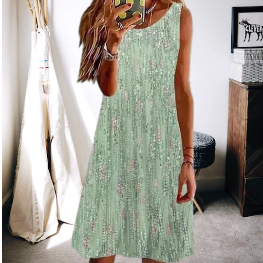 Floral Casual Round Neck Loose Vest Dress