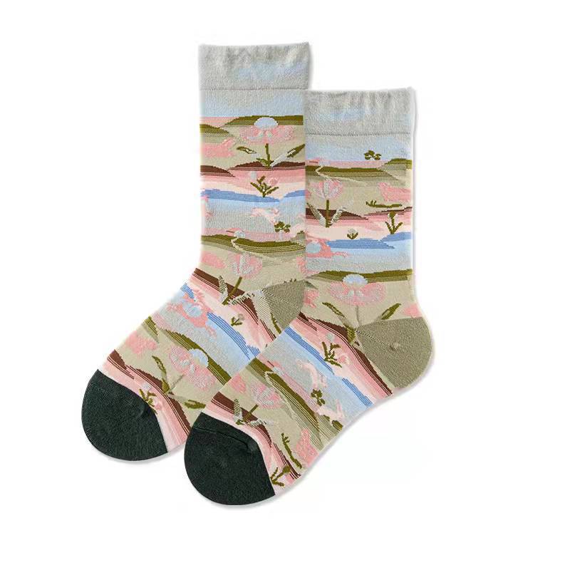 Trendy Mid-calf Artistic Illustration Socks