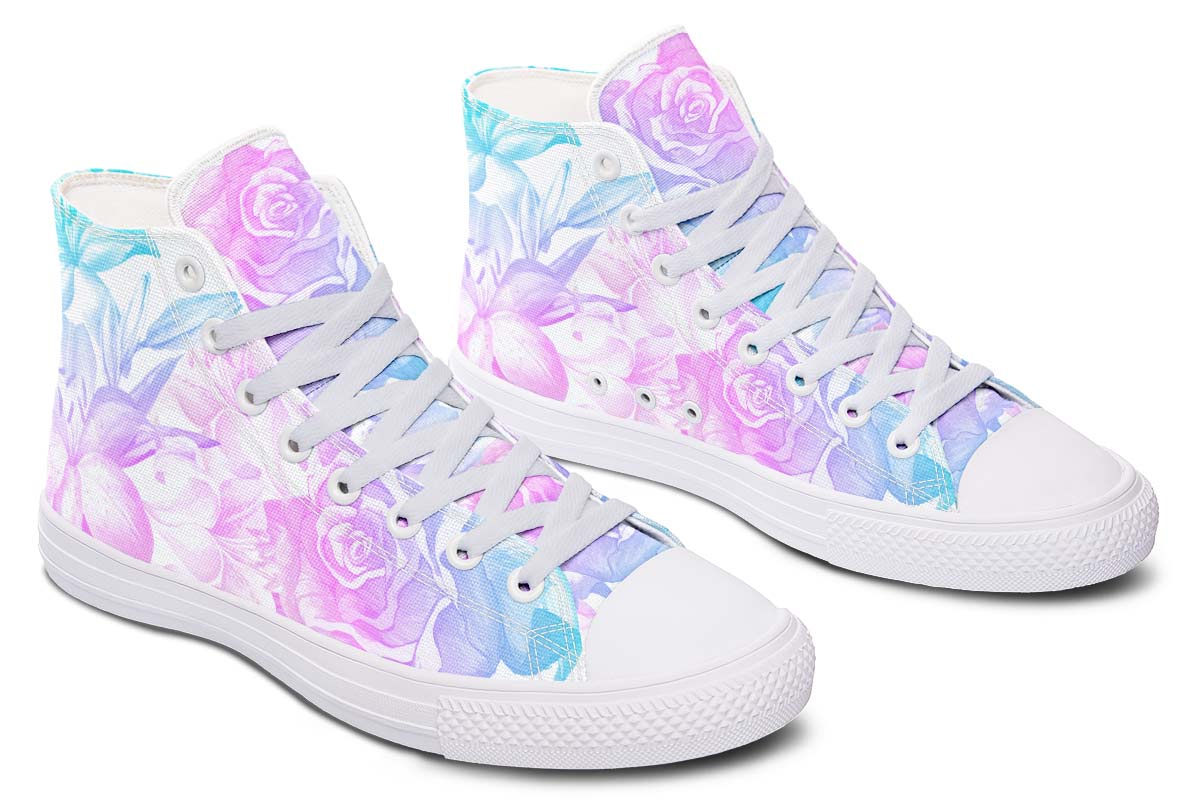 UrbanKicks Blue Flowers Printed Couple High-top Canvas Shoes