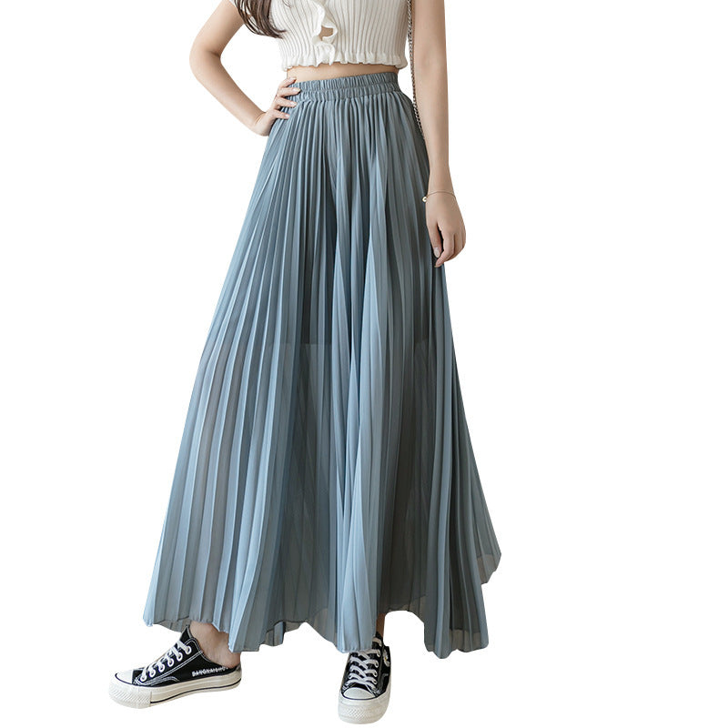 Loose-Fitting Pleated Chiffon Wide-Leg High-Waist Straight Skirt Pants for Women