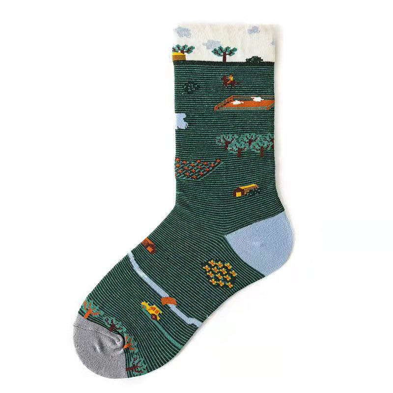 Trendy Mid-calf Artistic Illustration Socks