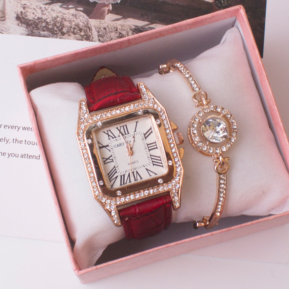 Square Watch Rhinestone Women's Suit