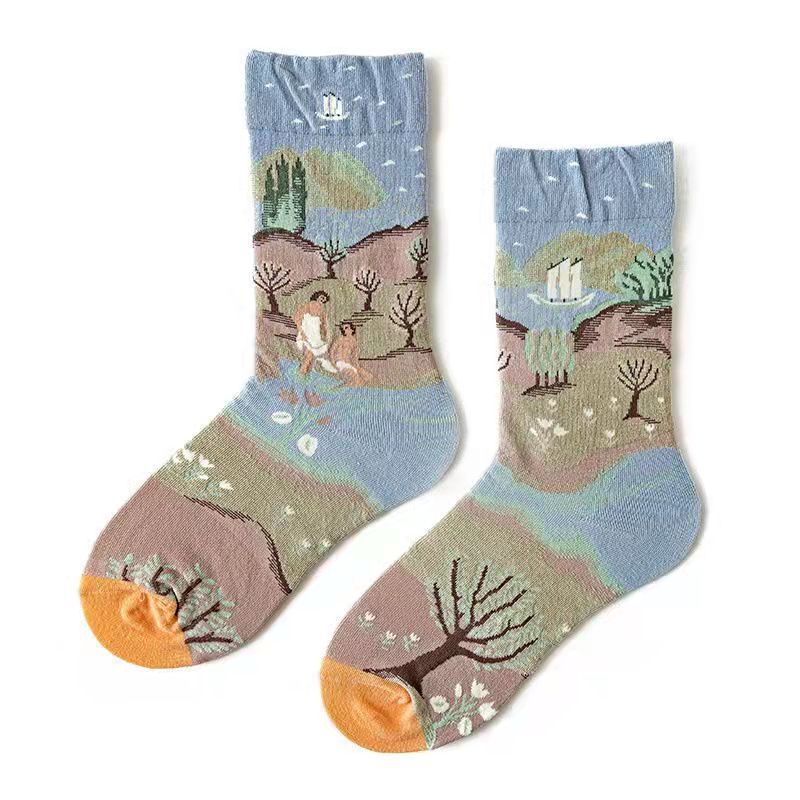 Trendy Mid-calf Artistic Illustration Socks