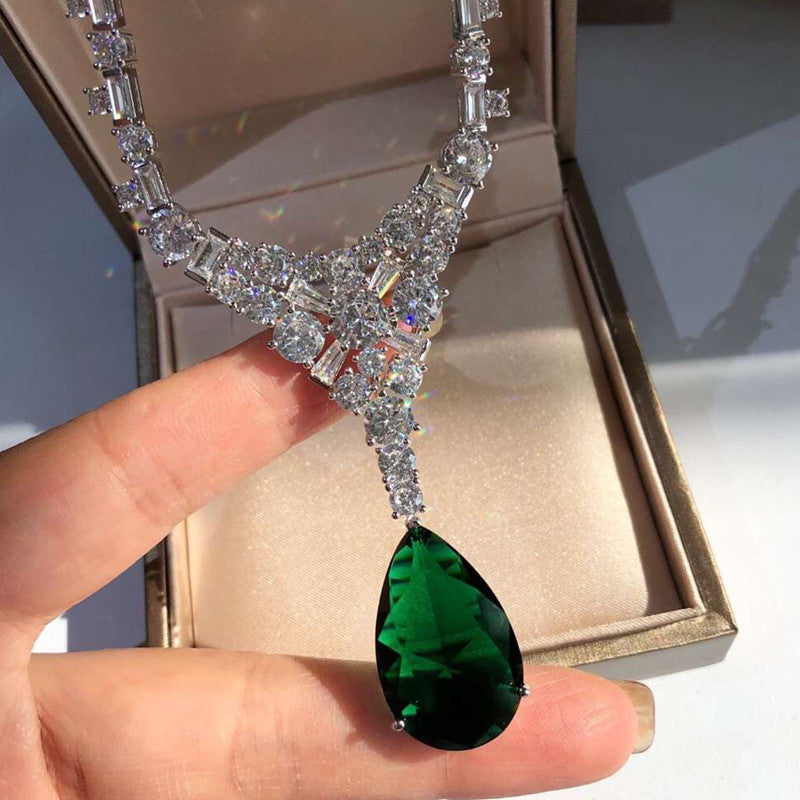 Silver Gold-plated Moissan Diamond Pendant Natural Emerald Necklace