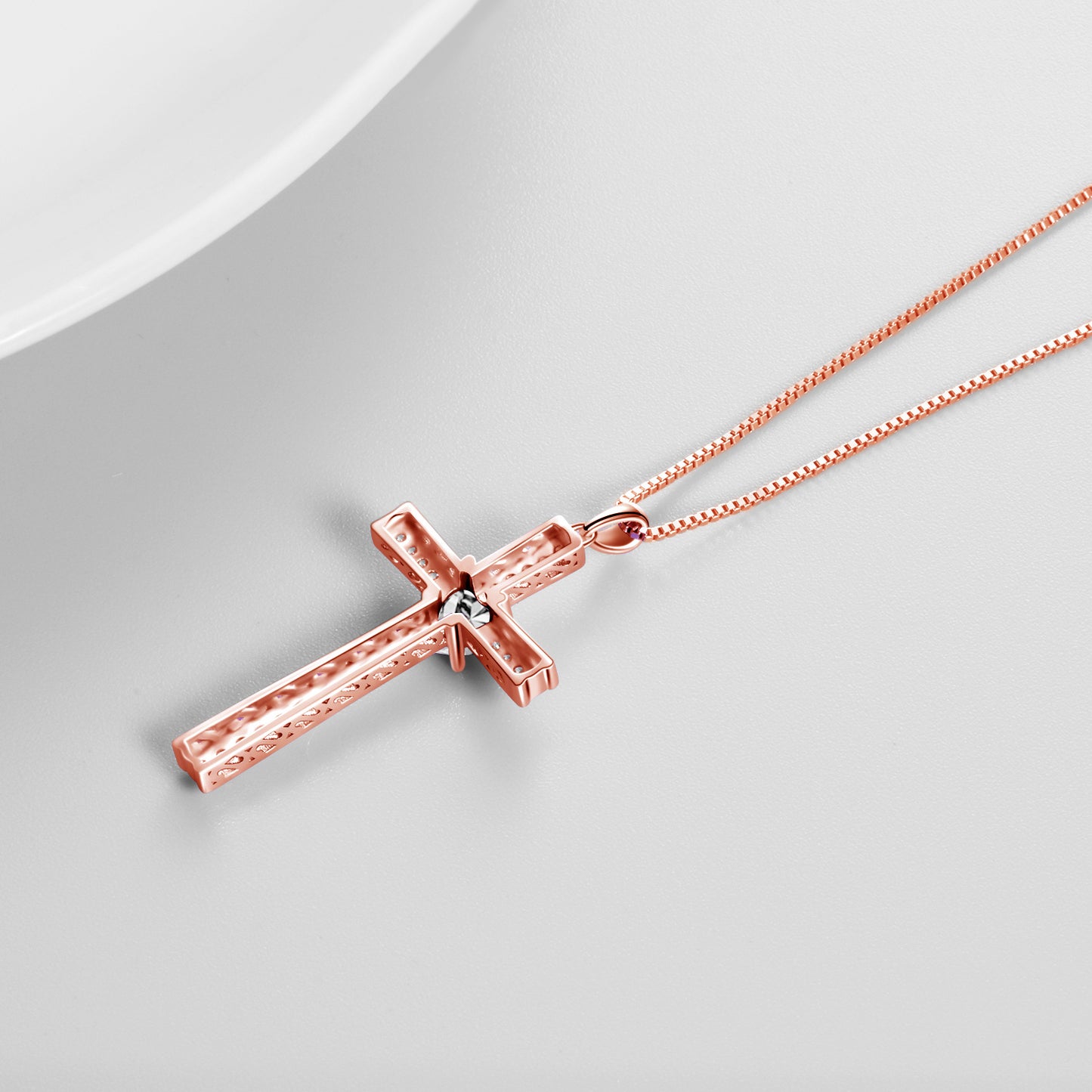 Halskette mit Kreuz und Geburtsstein, rosévergoldet, für Damen, Schmuck, Geschenke