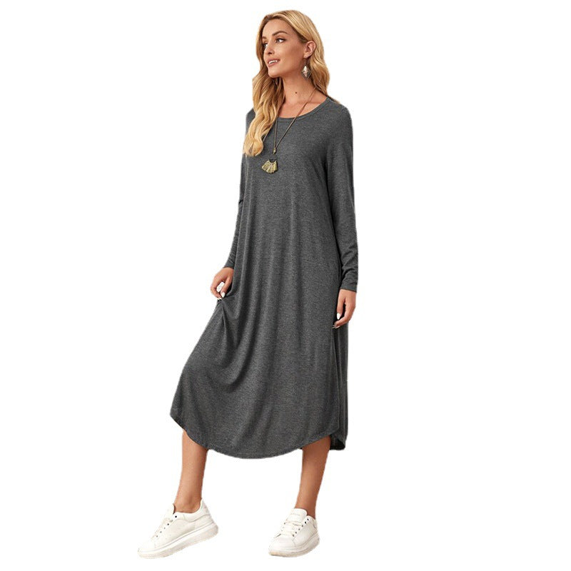 Women's Solid Color Casual Long Sleeve Dress