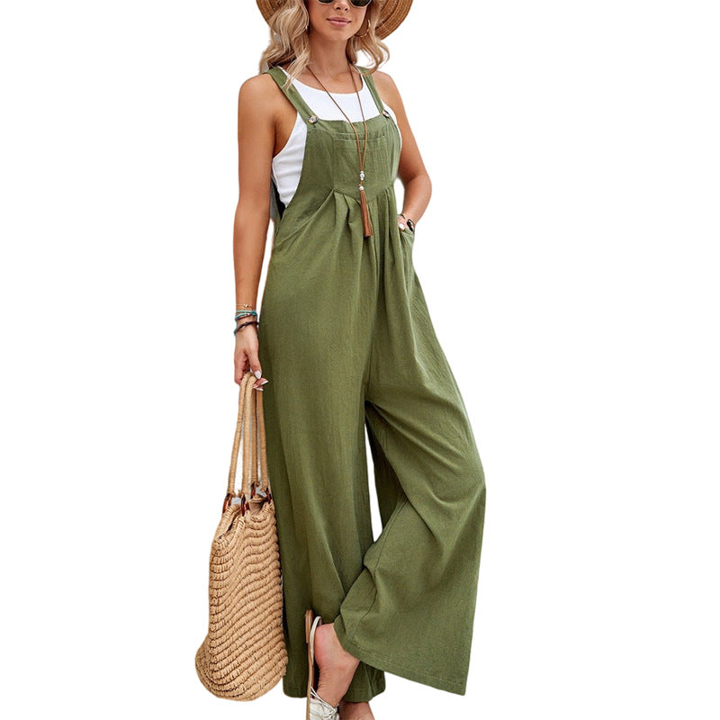 Damen Jumpsuit mit langen Trägerhosen, lässig, lockerer Strampler, Overalls mit Taschen