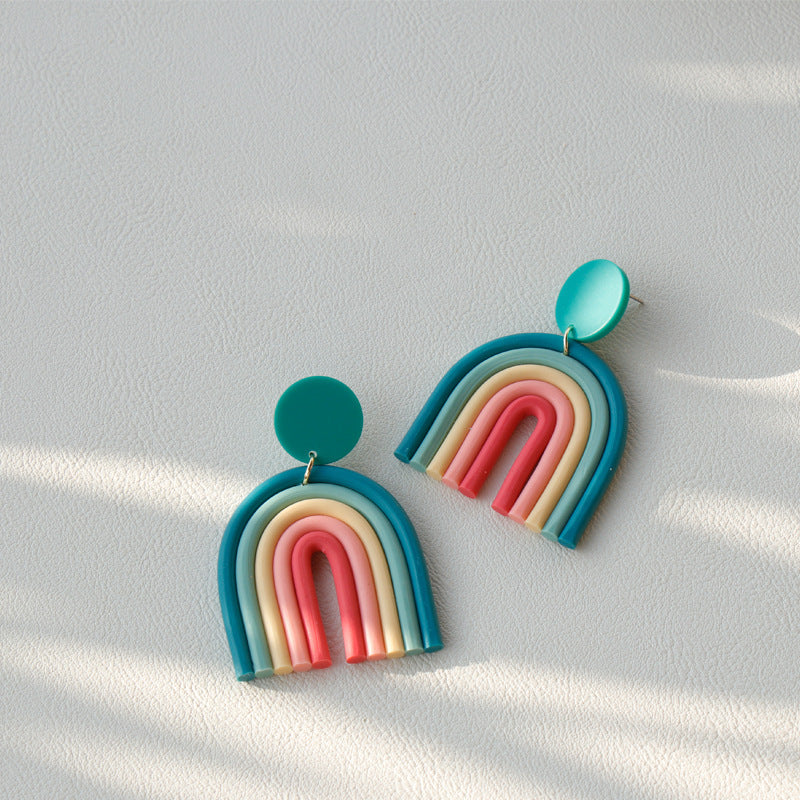 Ins Regenbogen Polymer Clay Ohrringe Ton Hand Made Retro