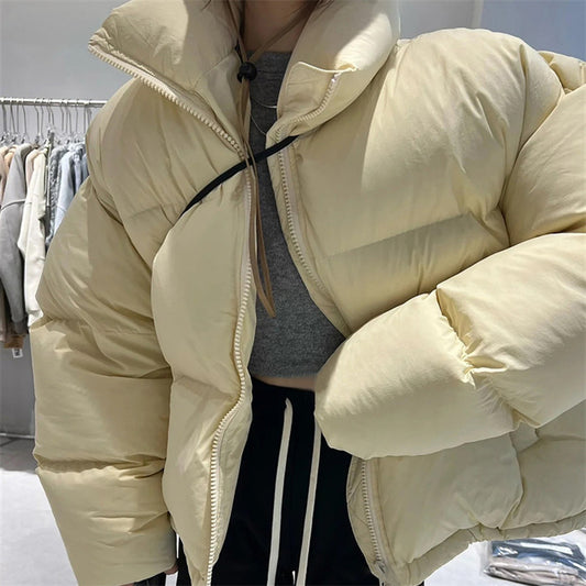 Kurze Daunenjacke Damen Design Stehkragen Verdickt