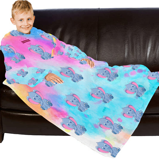 CWS Cozy Vibe Colorful Elephants  Blanket Robe, Oversized Hoodie for Kids by Cozy Winter Store