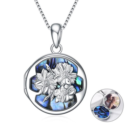 Personalisierte Blume Foto Medaillon Halskette 925 Sterling Silber Foto Anhänger