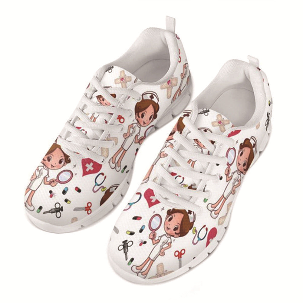 Nurse Women's Shoes Pattern Cartoon Printing Sports Running Shoes Foreign Trade Sneakers