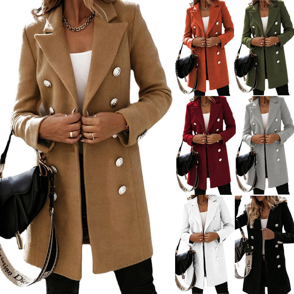 TimelessCollar: Fashion turndown collar jacket for women, an autumn-winter long-sleeved double-breasted woolen coat for a stylish and warm ensemble.