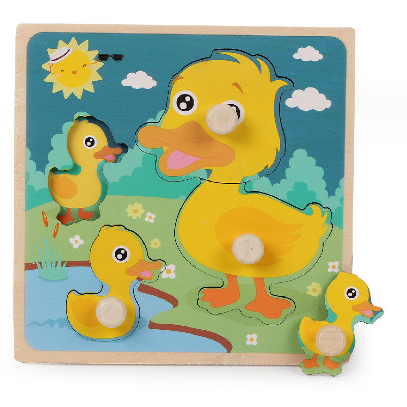 Wooden Children's Dowel Pin Hand Holding Puzzle Board Toys