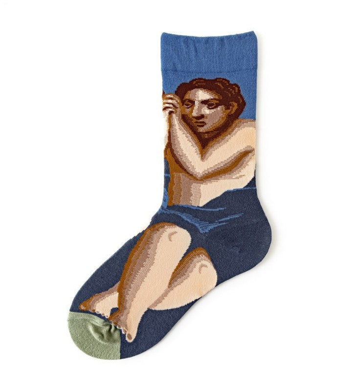 Trendy Mid-calf Artistic Illustration Socks