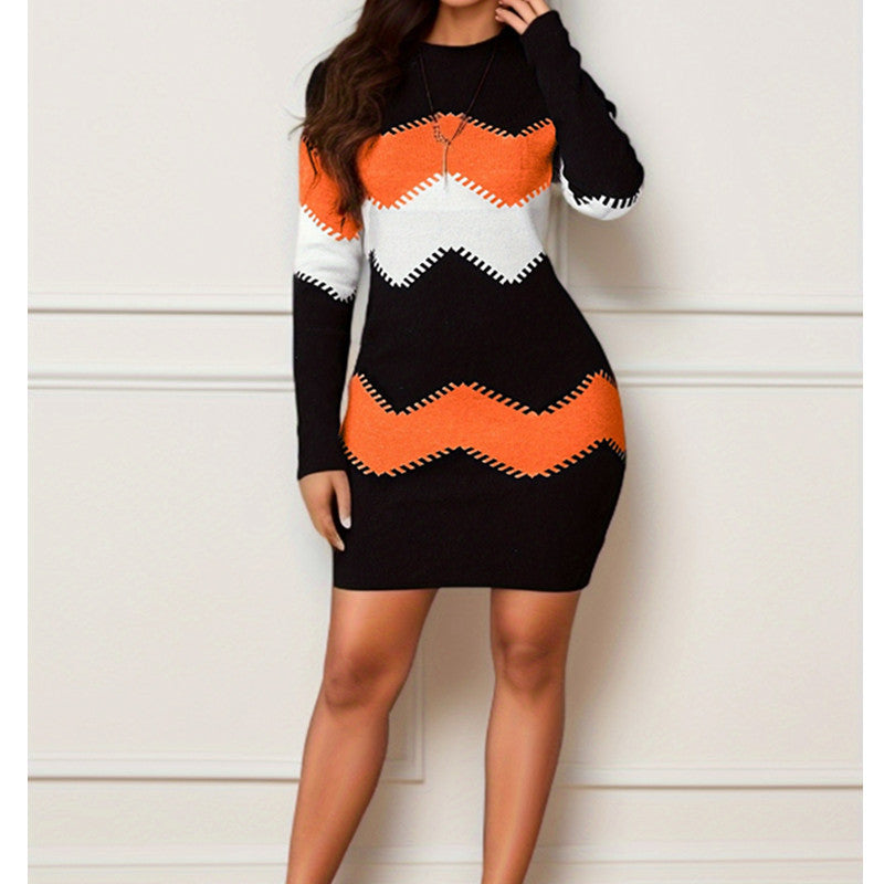 Mid-lenght  Long Sleeve Knitted Sheath Dress