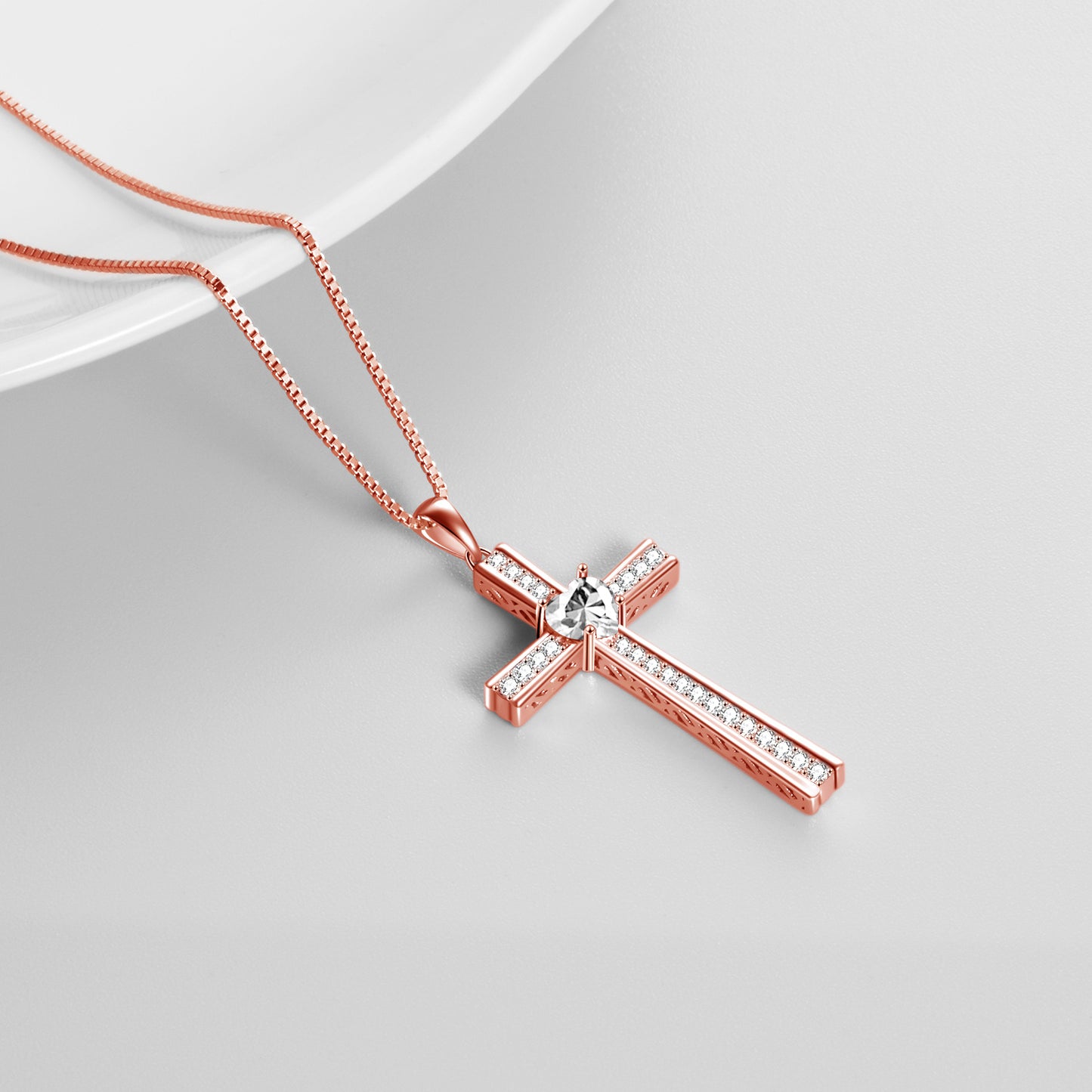 Halskette mit Kreuz und Geburtsstein, rosévergoldet, für Damen, Schmuck, Geschenke