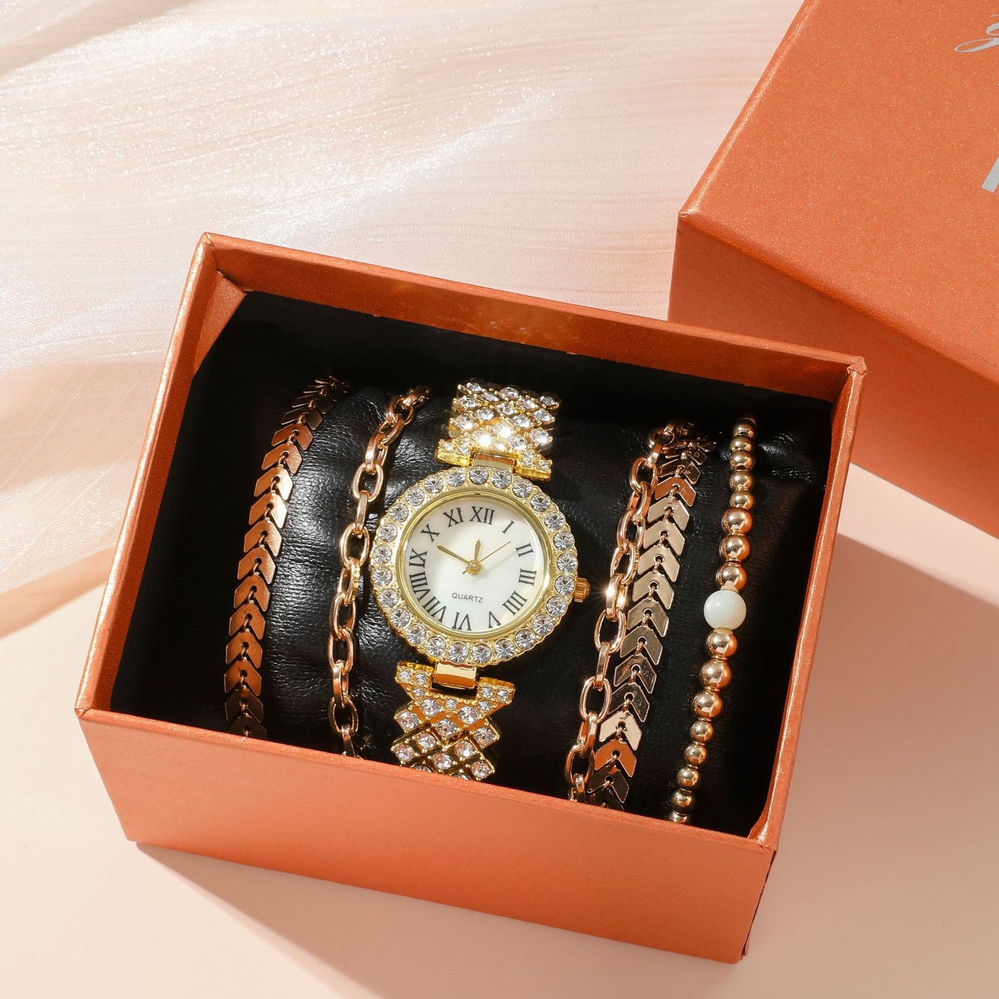 Diamond Women's Bracelet Watch Luxury Fashion Gift Box Watch Bracelet Six-piece Set