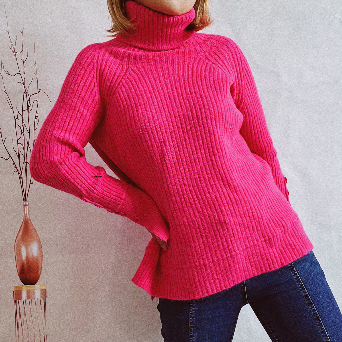 Fluorescent Turtleneck Thermal Sweater