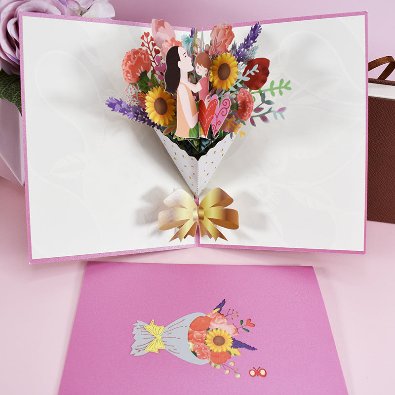 3D PopUp Blumenstrauß Karten Geschenke Jahrestag PopUp Mama Blumenstrauß Frau Einladungskarte Grußkarten Muttertagskarten Postkarte