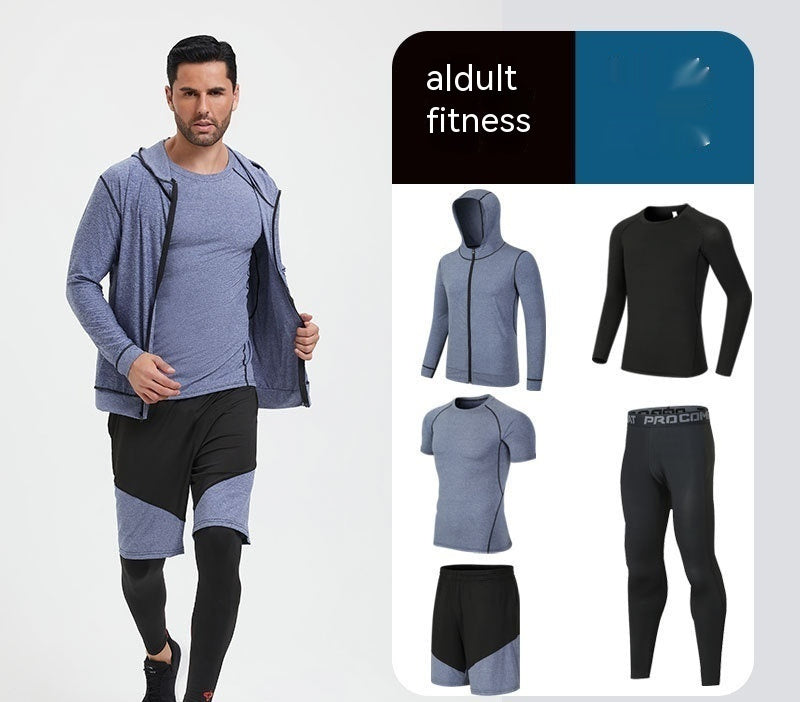 Fitness Suit Men's Morning Running Night Running Sports Quick-drying Five-piece Tights Foot Basketball Training Wear Wholesale