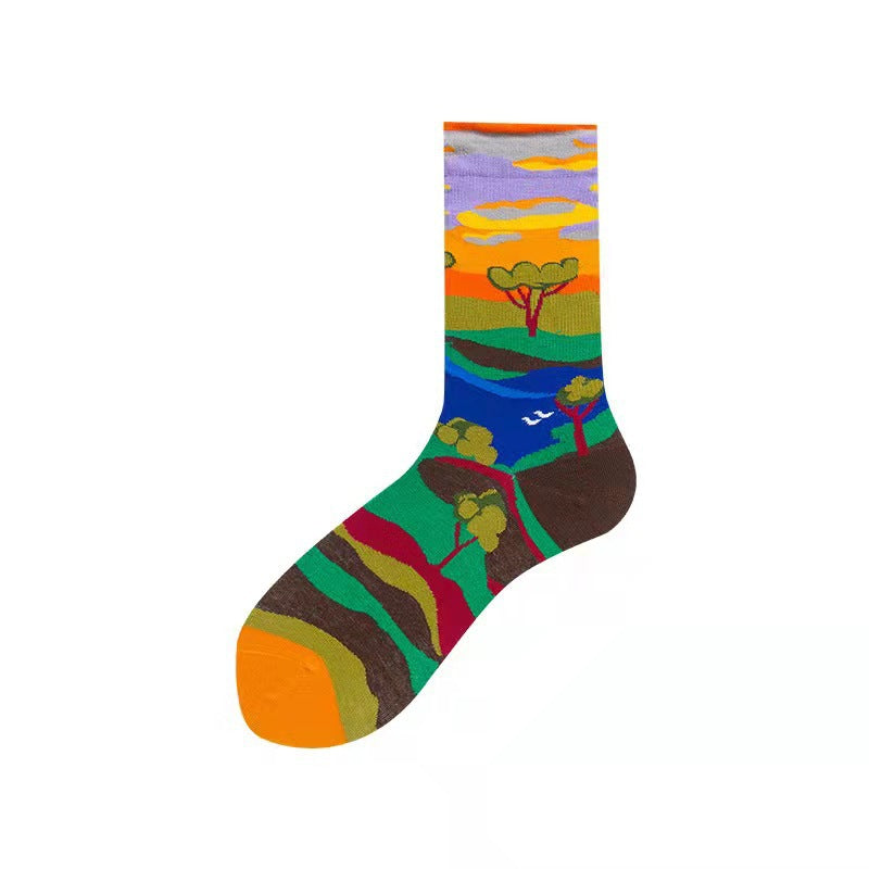 Trendy Mid-calf Artistic Illustration Socks