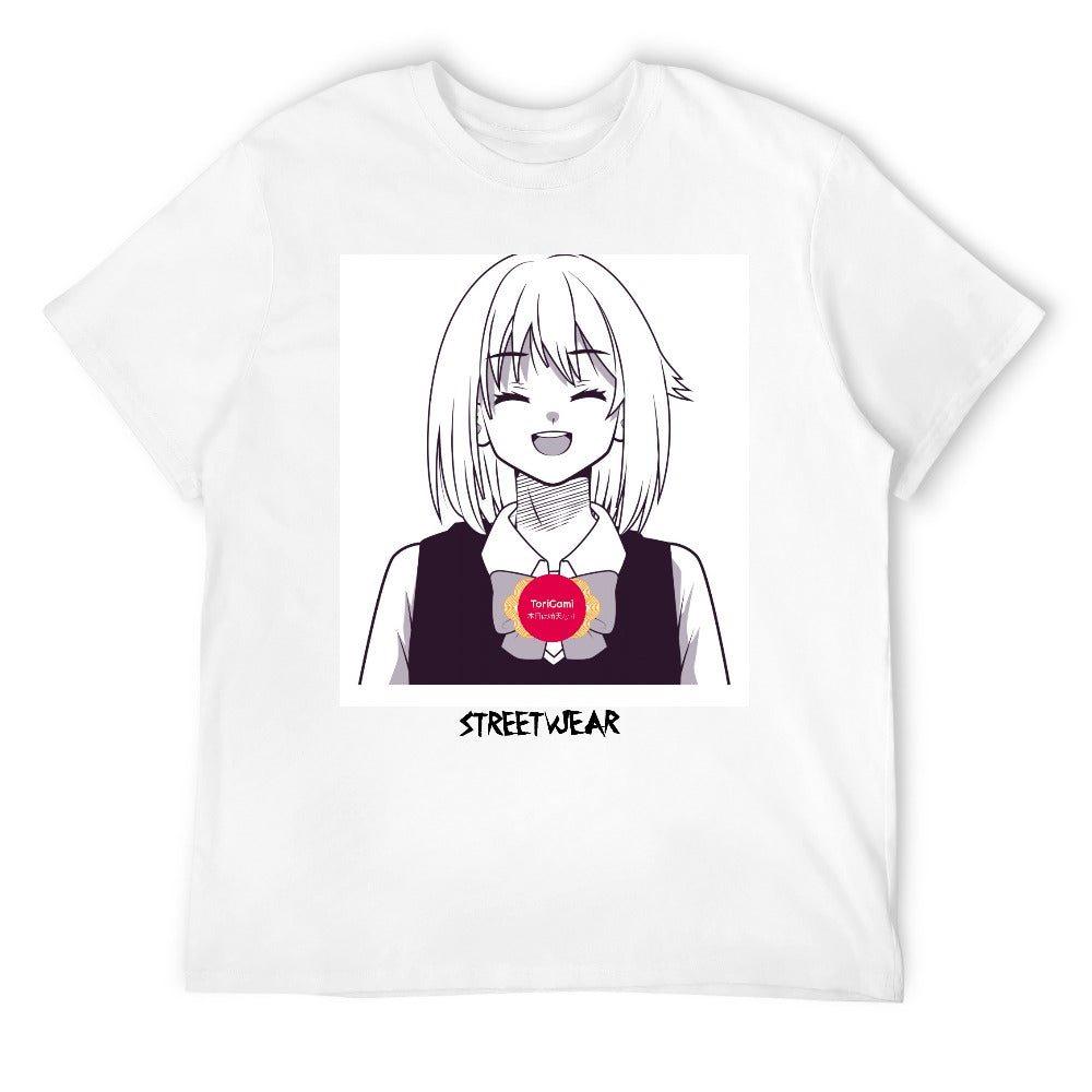 CWS ToriGami Streetwear Japan コージーウィンターストアより Happy Girl B&White Men's T-shirt 100% cotton