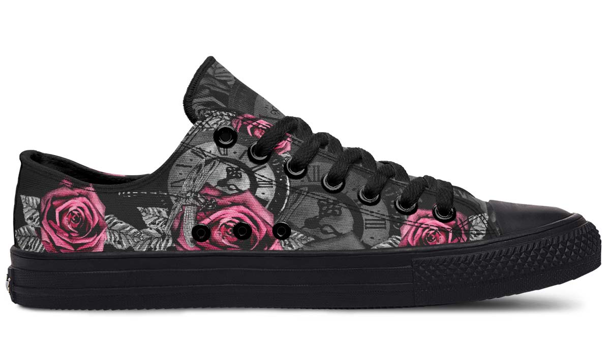 UrbanKicks Black Rose Fashion Print Couple Low-Top Canvas Shoes