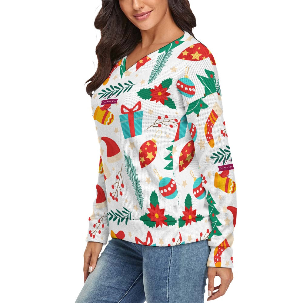 CWS Cozy Sweaters Women's V-Neck Christmas Style Long Sleeve Sweater by Cozy Winter Store