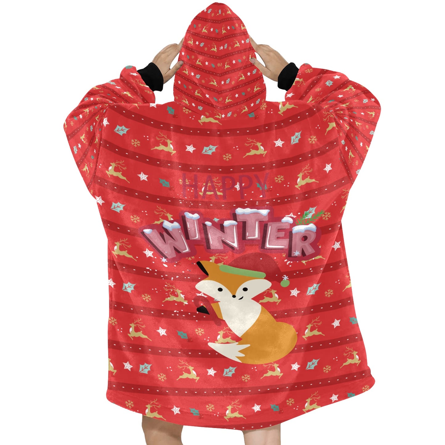 CWS Cozy Vibe Happy Winter Fox Blanket Hoodie for Women By Cozy Winter Store