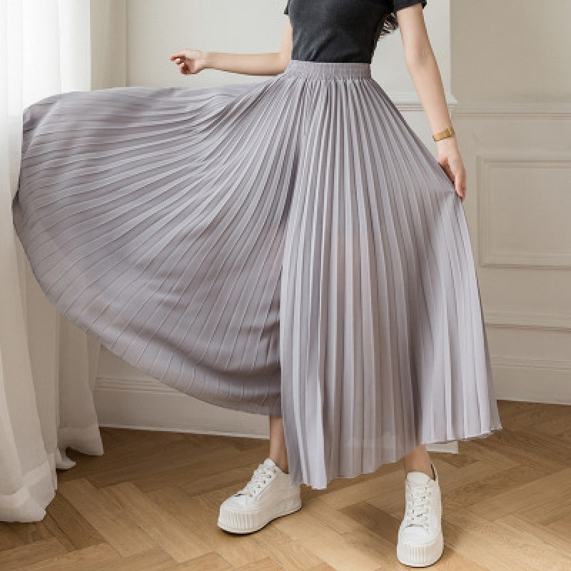 Loose-Fitting Pleated Chiffon Wide-Leg High-Waist Straight Skirt Pants for Women