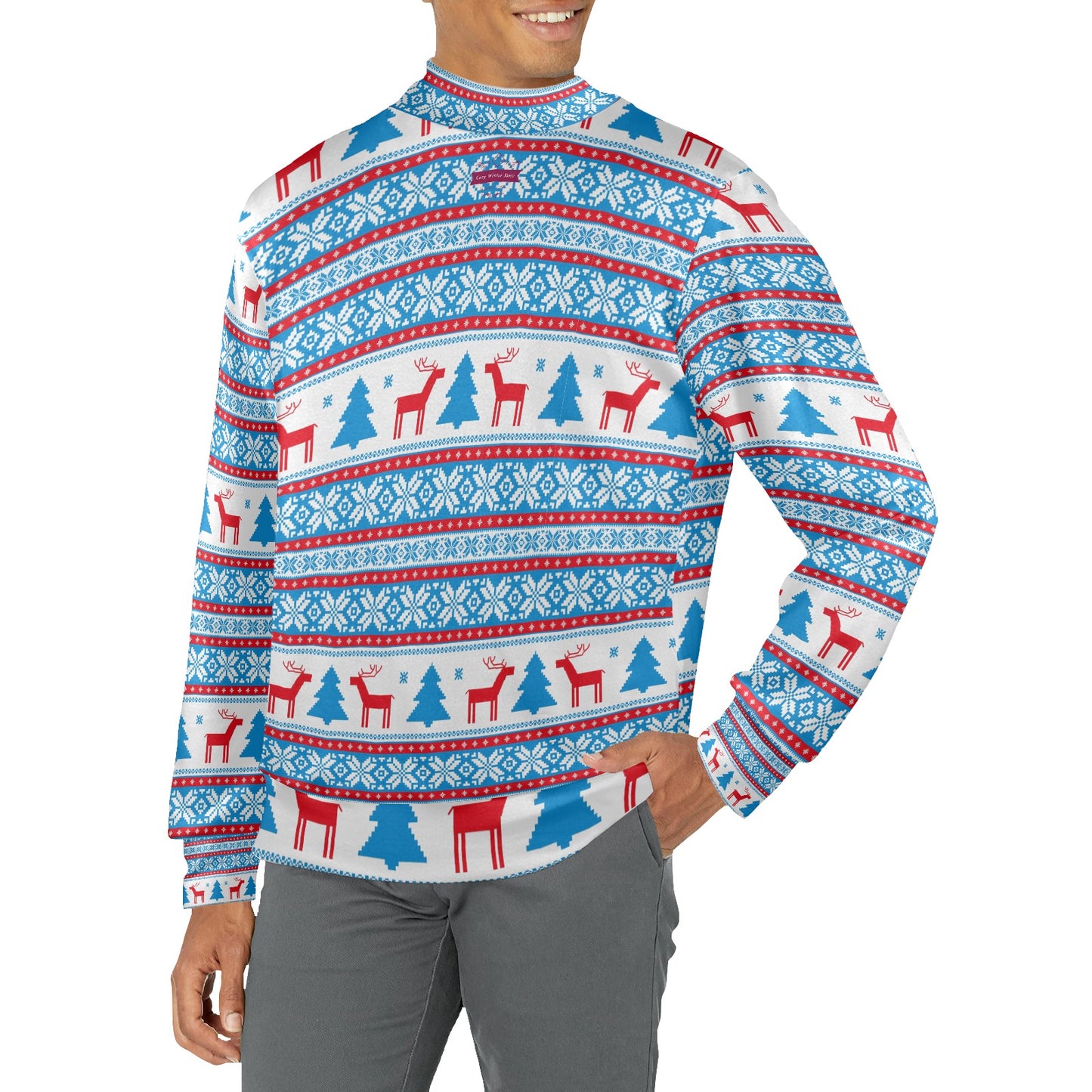 CWS Cozy Sweaters Men's All Over Print Mock Neck Christmas Festive Style Sweater