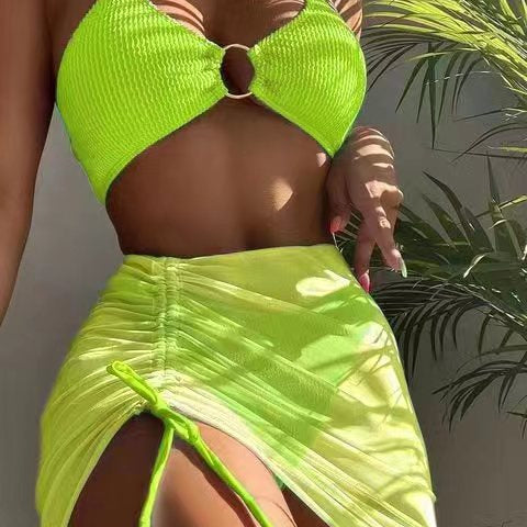 Women's Swimwear Body Solid Color  Fashion Halter Three-piece Suit