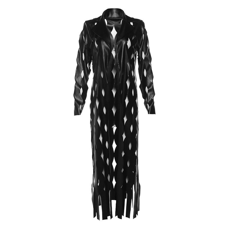 LapelGrace: Women's clothing lapel hollow cardigan trench coat for a stylish and unique look.