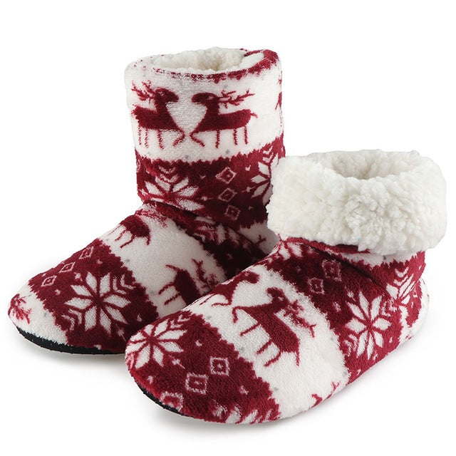 CozyFest: Winter fur slippers for women, warm and festive, perfect for Christmas.