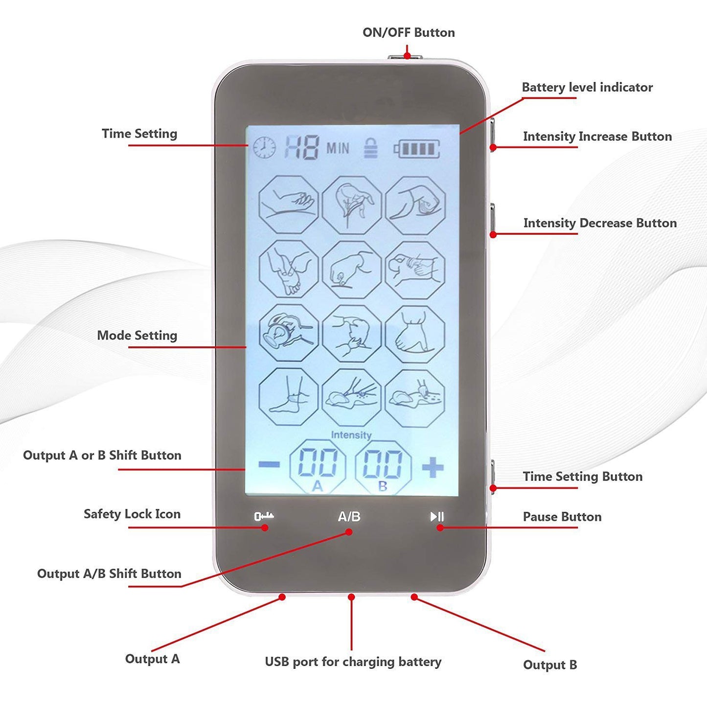 Color Screen Digital Meridian Massager 12 Modes Touch Screen